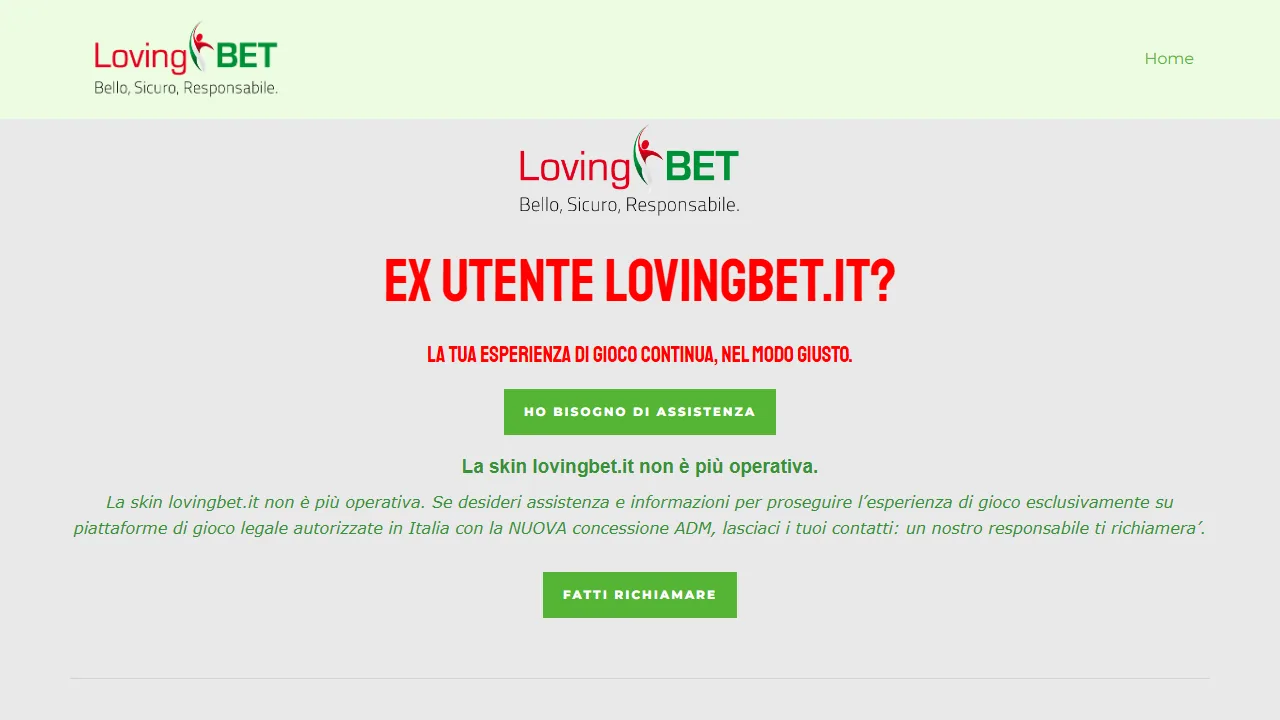 La homepage di lovingbet