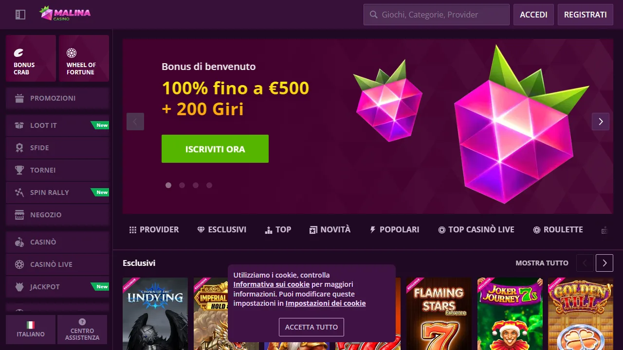 La homepage di malina-casino