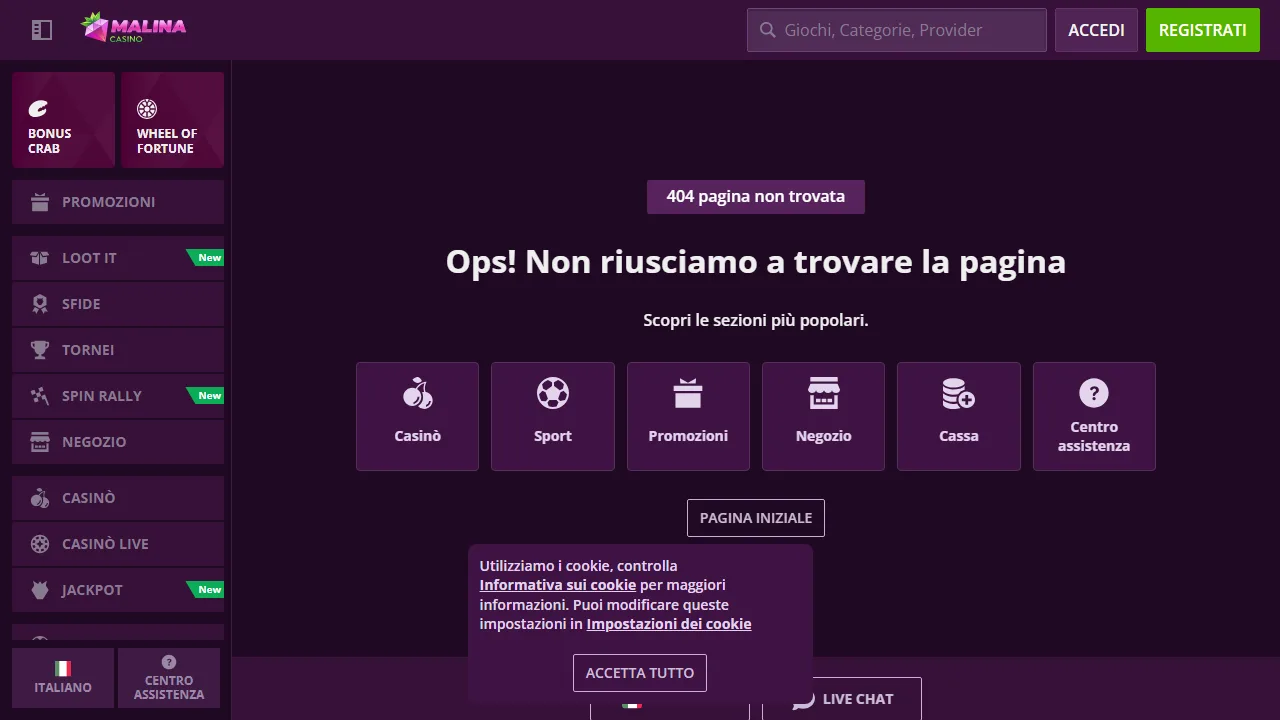 La sezione scommesse sportive di malina-casino