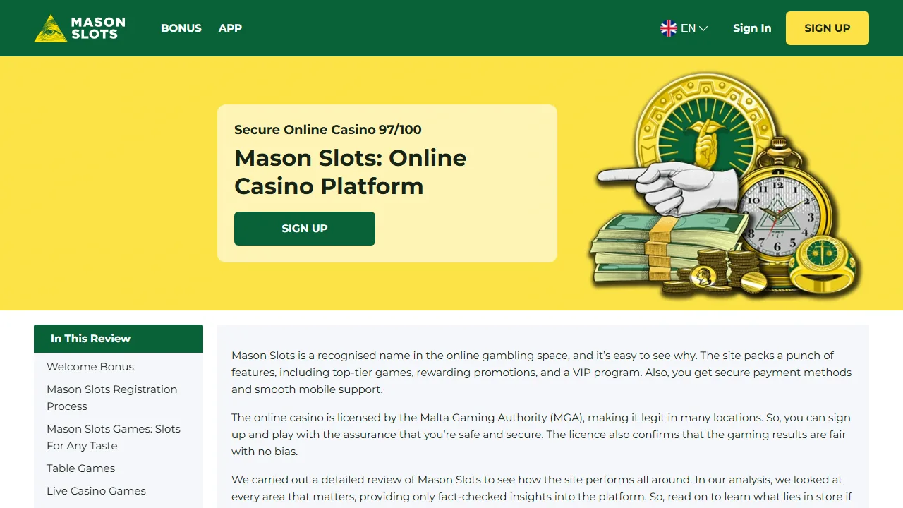 Mason Slots Recensioni 4 La homepage di mason-slots