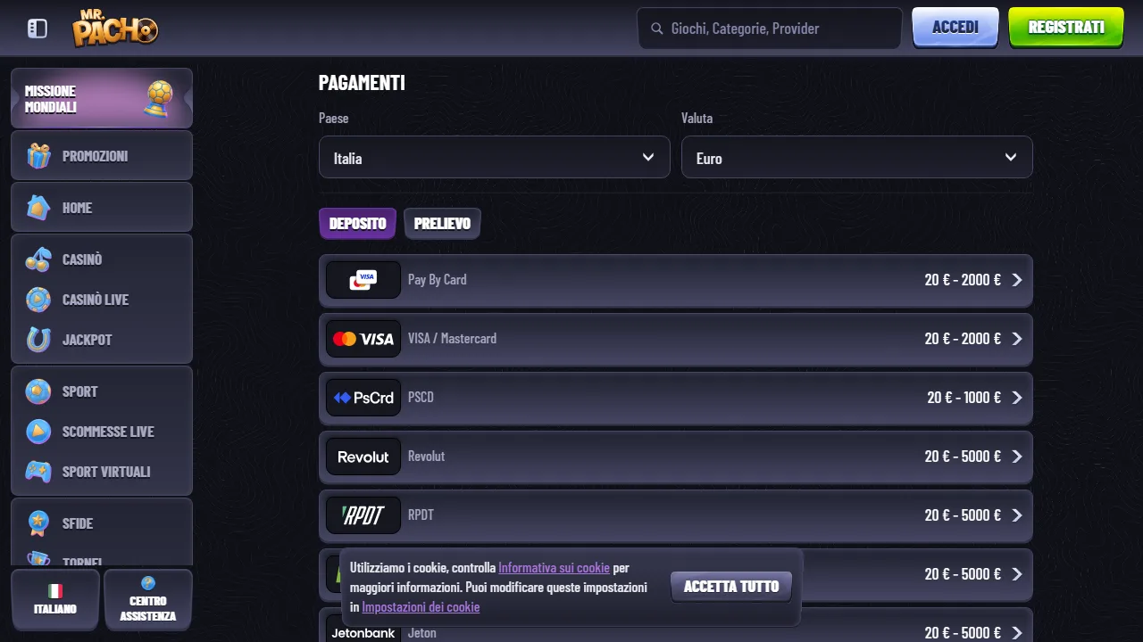 I metodi di pagamento di mr-pacho-casino