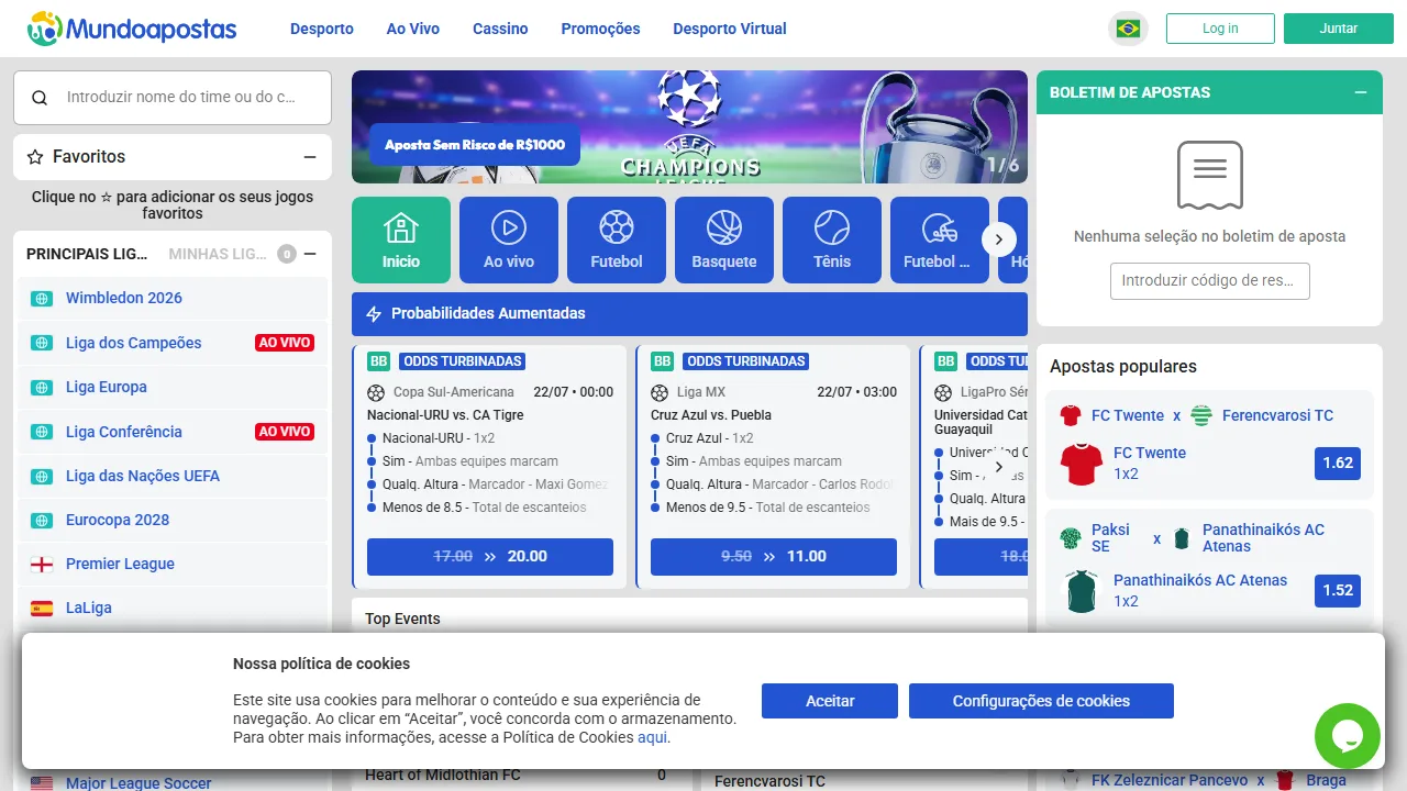 La homepage di mundo-apostas