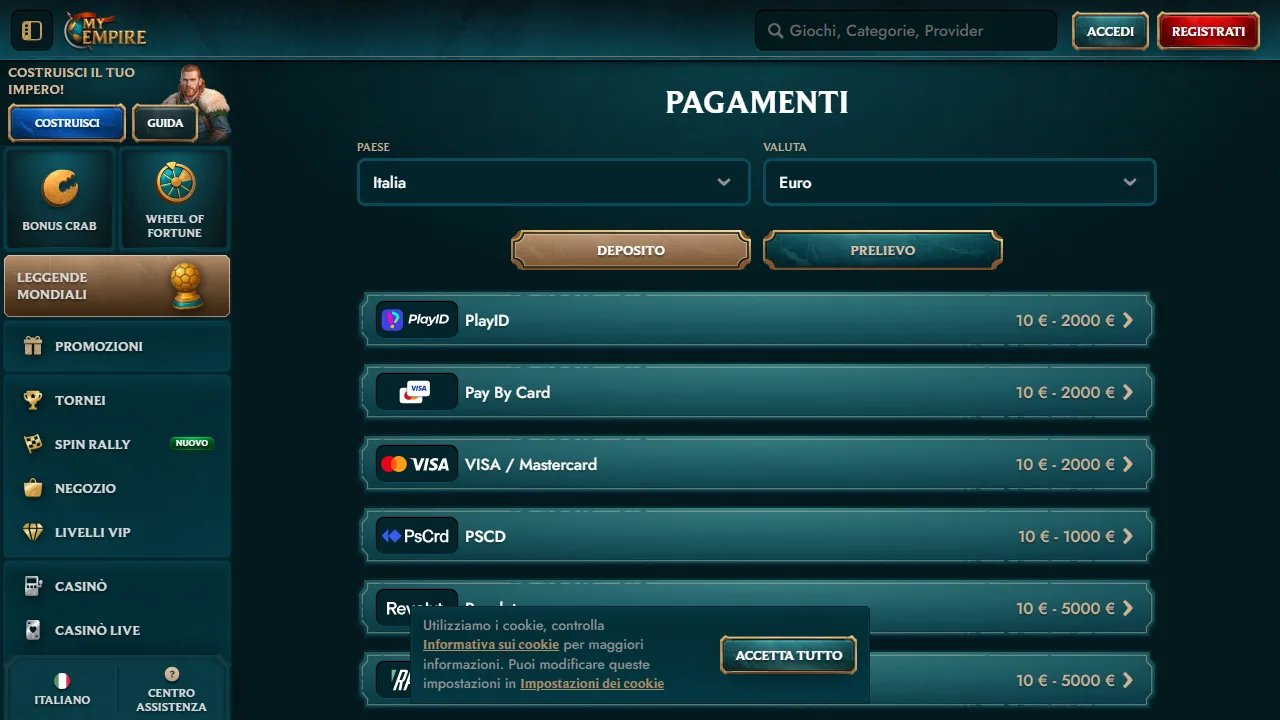 I metodi di pagamento di myempire-casino
