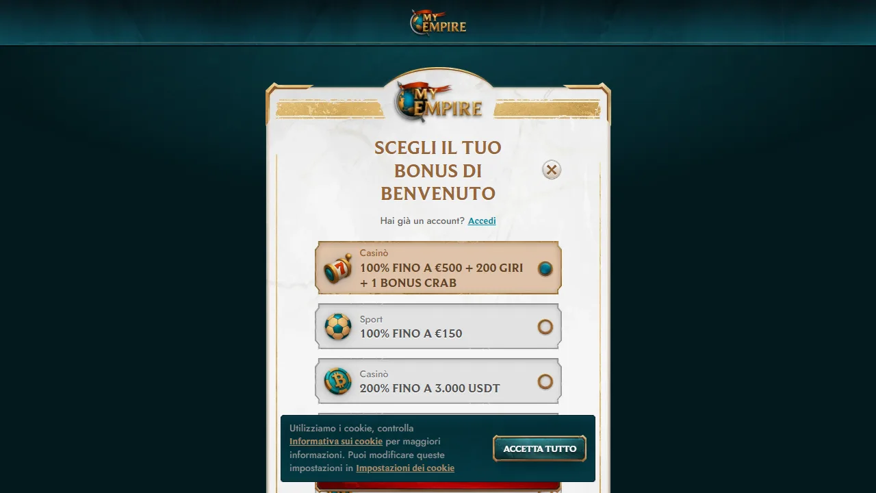 Il form di registrazione di myempire-casino