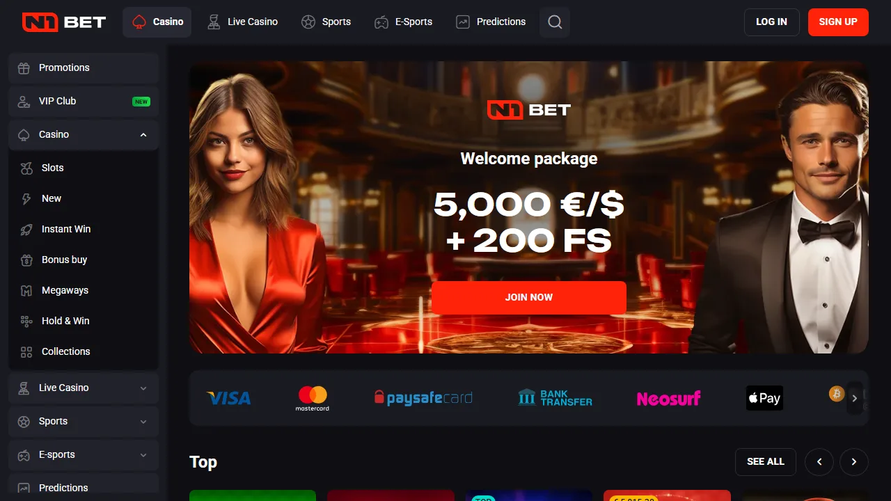 La homepage di n1-bet