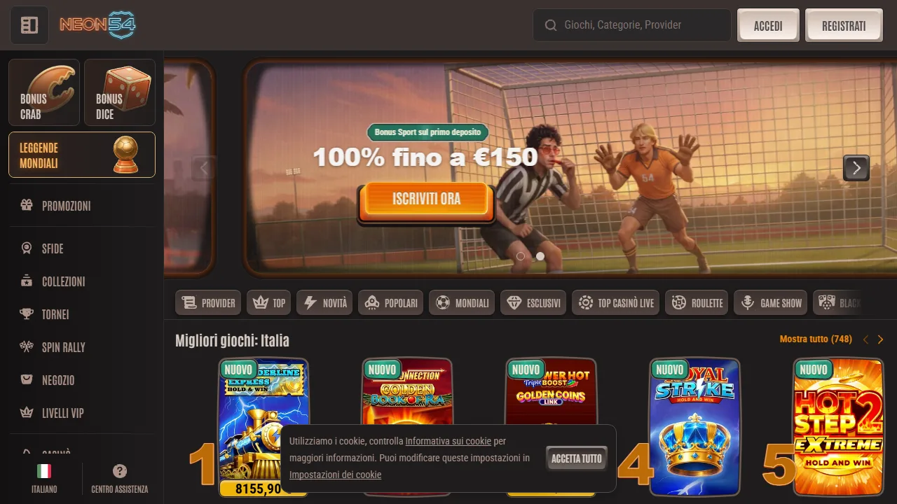 La homepage di neon54