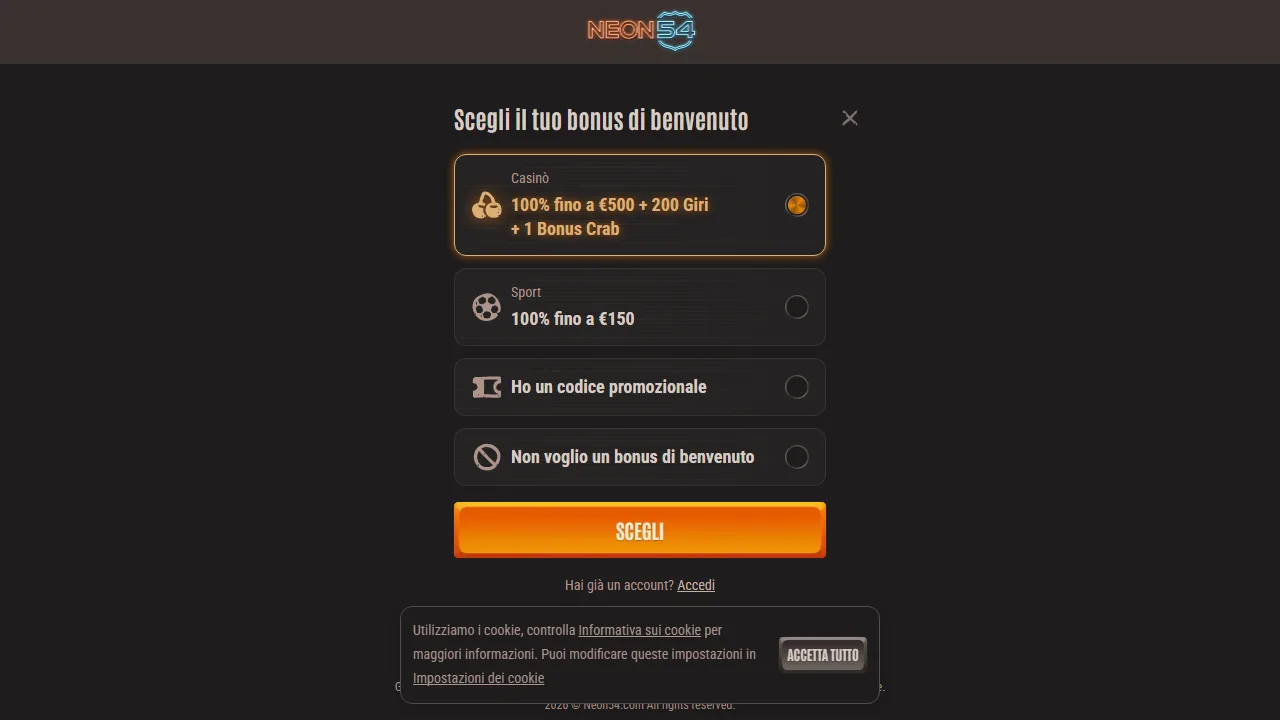 Il form di registrazione di neon54