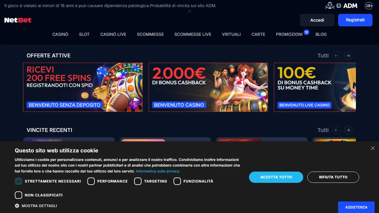 La homepage di netbet