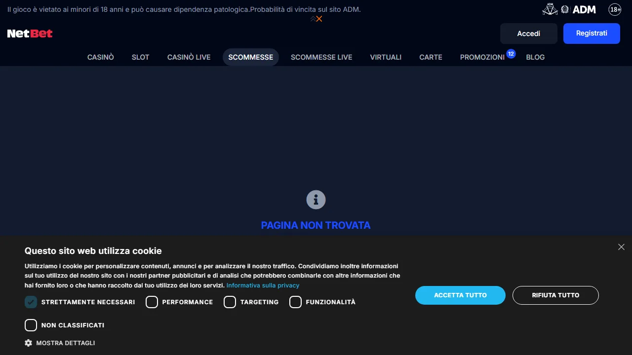 La sezione scommesse sportive di netbet