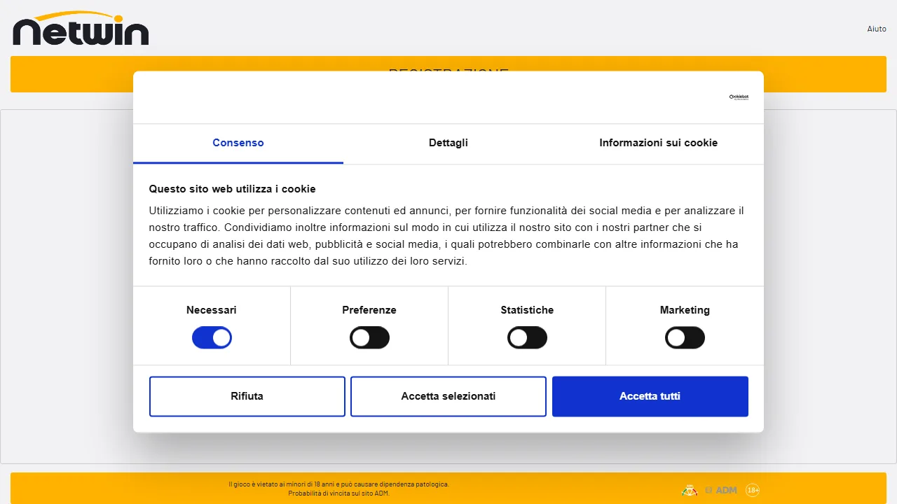 Il form di registrazione di netwin