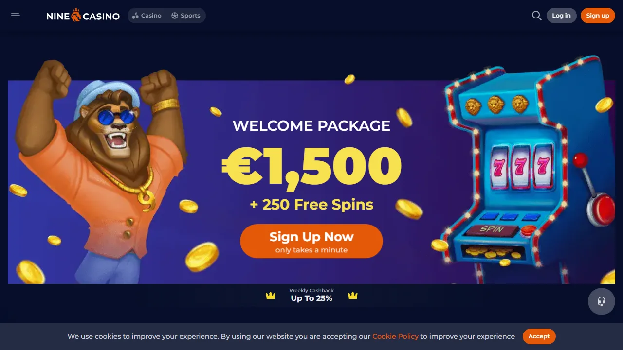 La homepage di nine-casino
