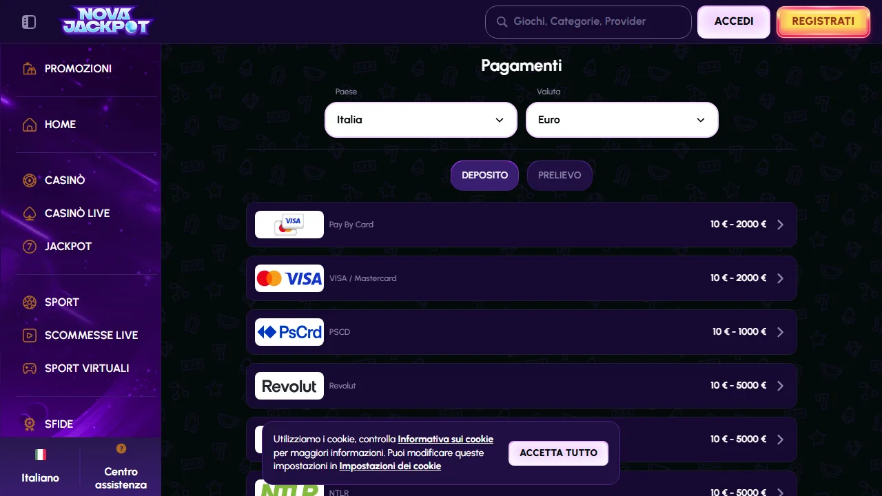 I metodi di pagamento di nova-jackpot-casino