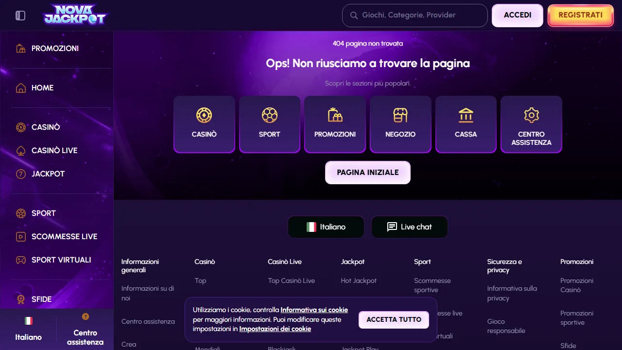 La sezione scommesse sportive di nova-jackpot-casino