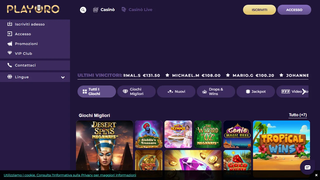 La homepage di playoro