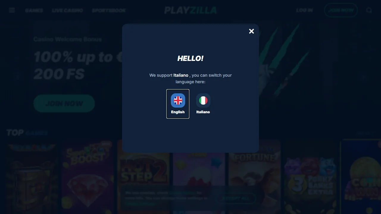La homepage di playzilla