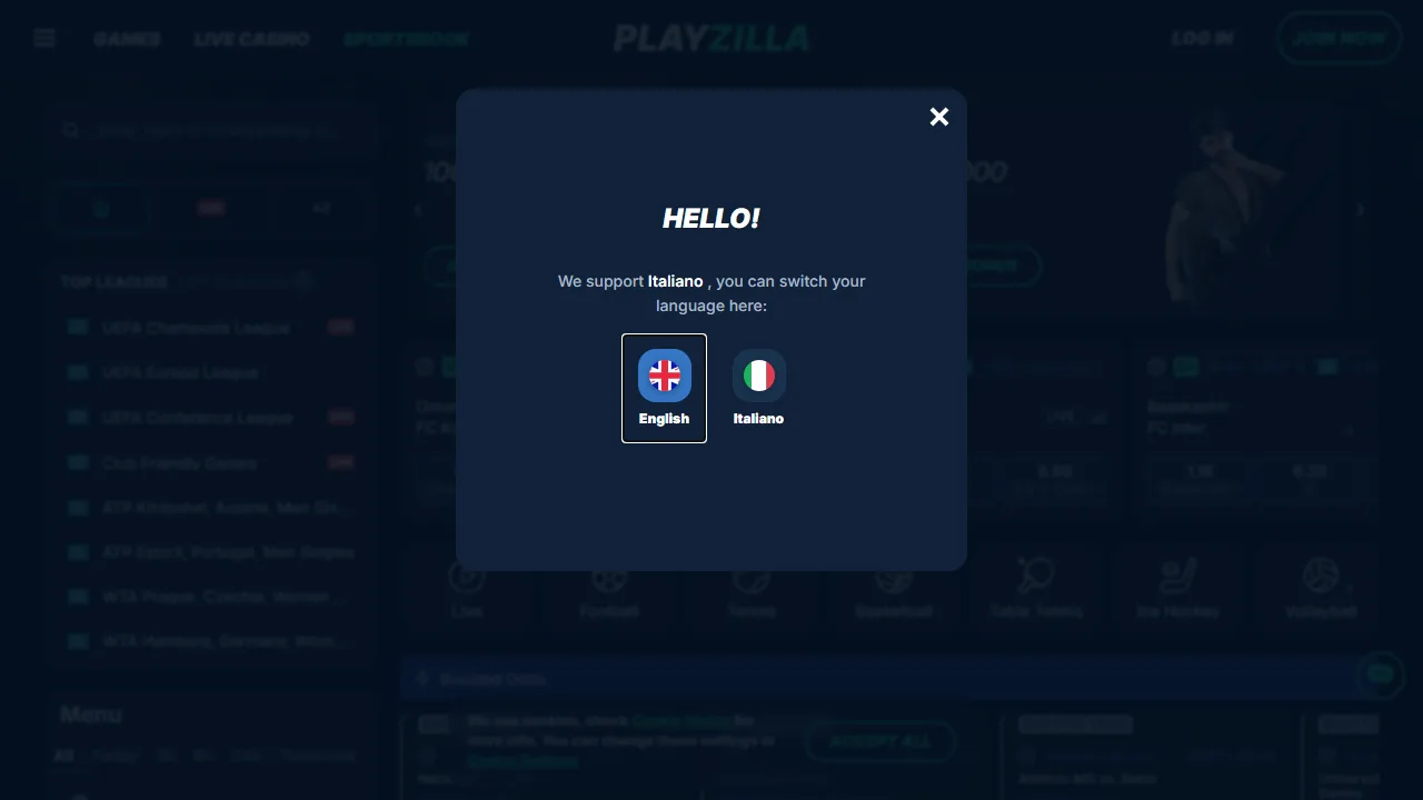 La sezione scommesse sportive di playzilla