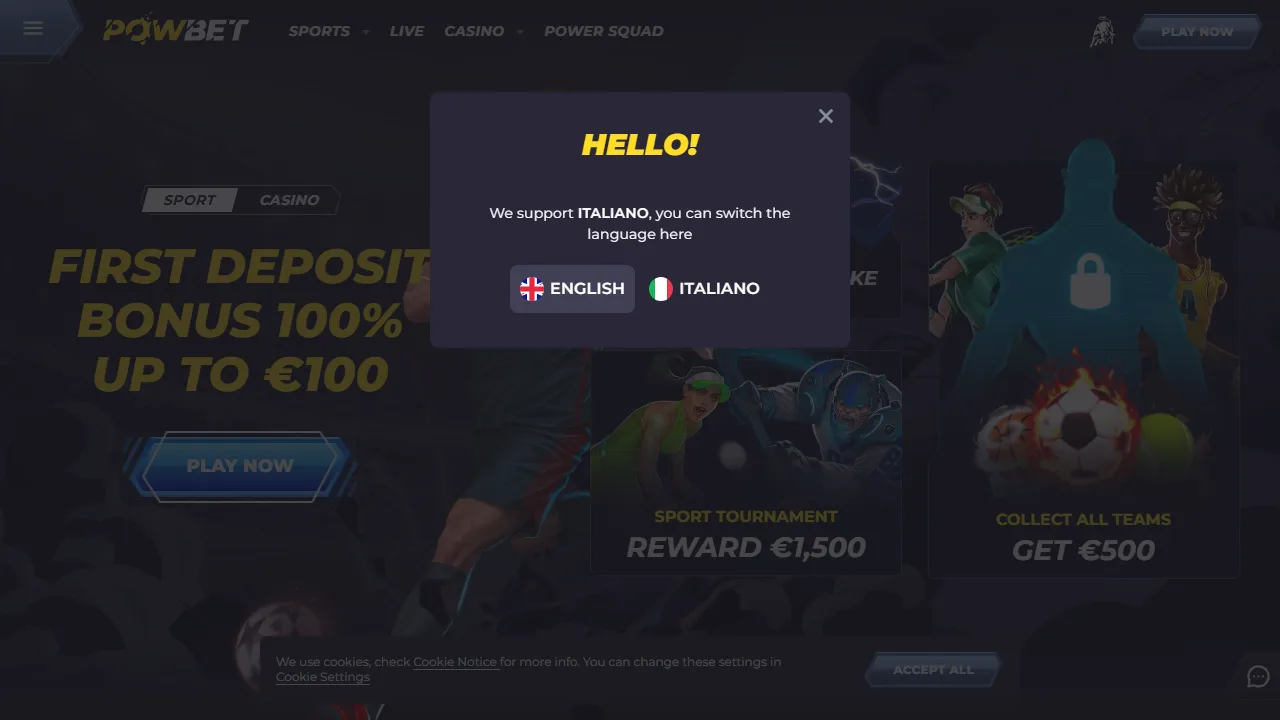 La homepage di powbet