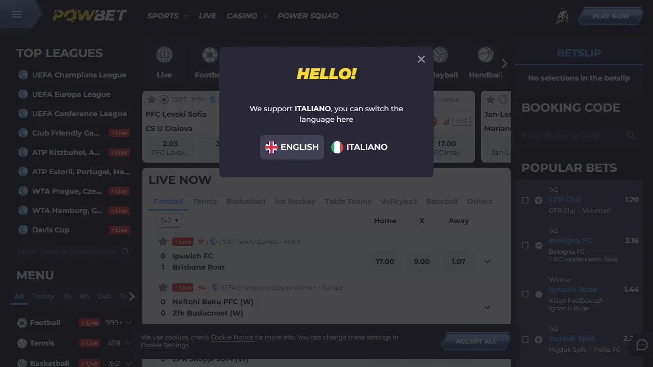 La sezione scommesse sportive di powbet