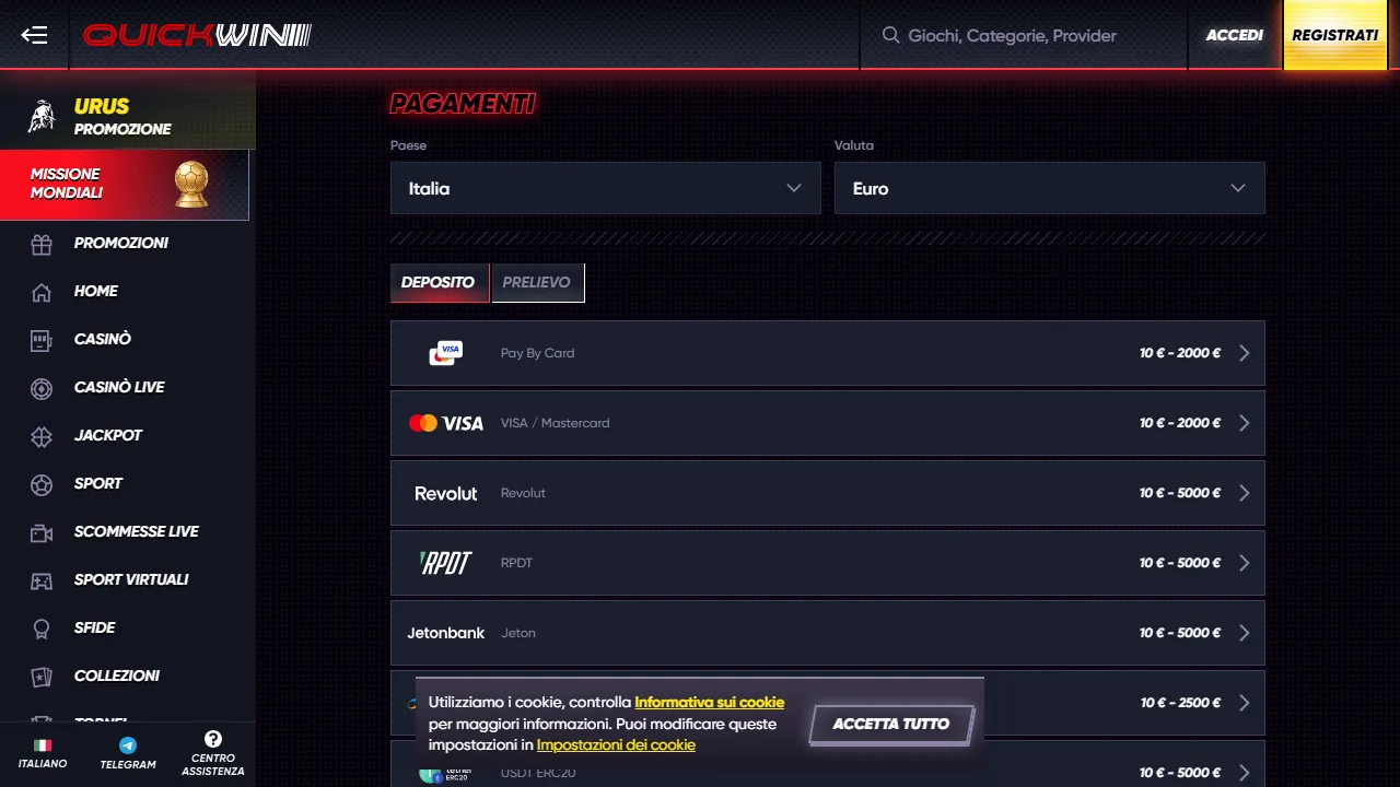 I metodi di pagamento di quickwin