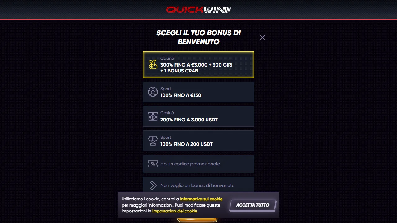 Il form di registrazione di quickwin