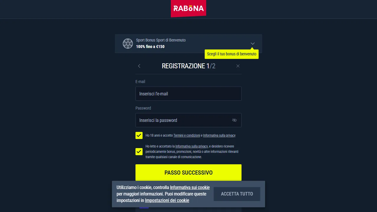 Rabona Scommesse Recensioni 11 Il form di registrazione di rabona-scommesse