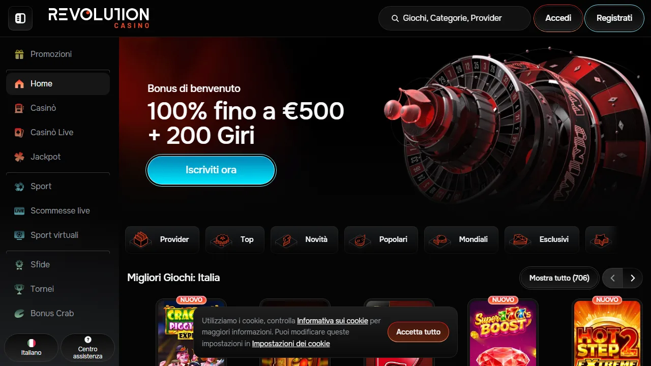 La homepage di revolution-casino