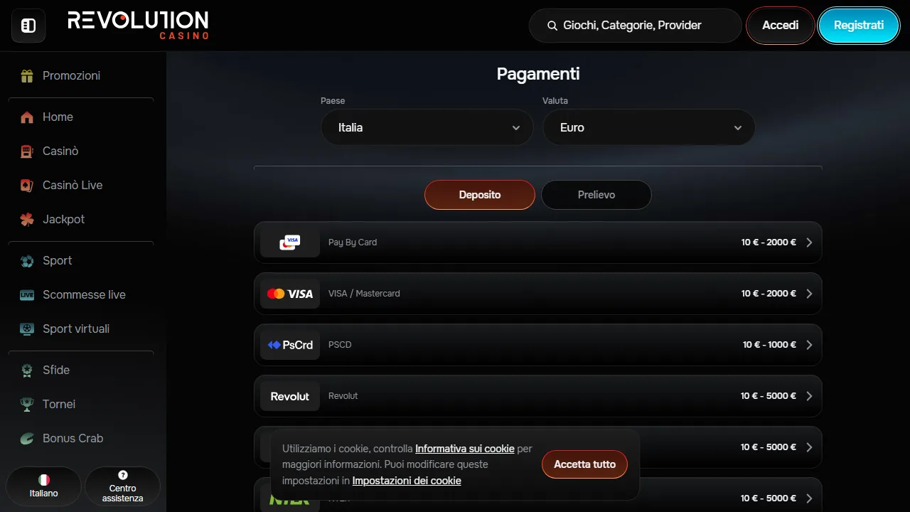 I metodi di pagamento di revolution-casino