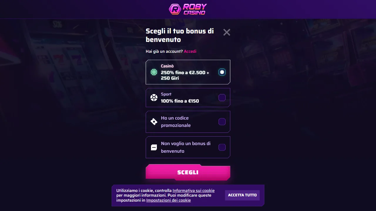 RobyCasino Recensioni 11 Il form di registrazione di robycasino