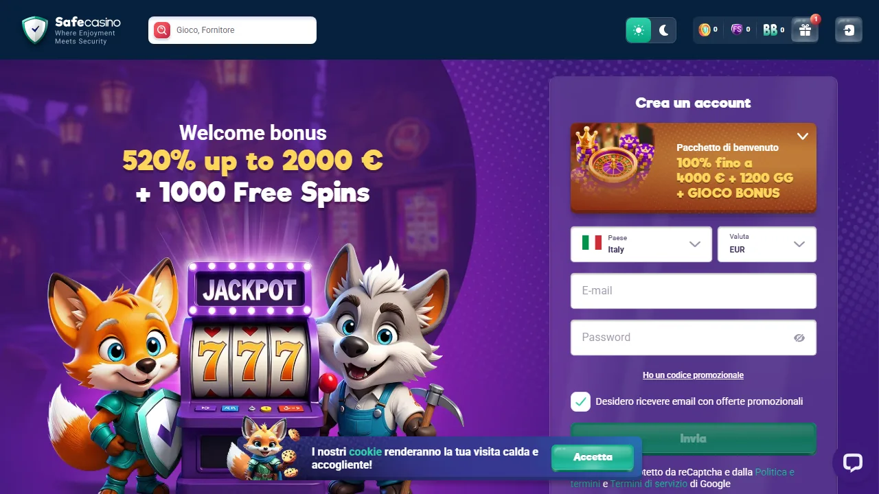 SafeCasino.com Recensioni 8 Il form di registrazione di safecasino-com