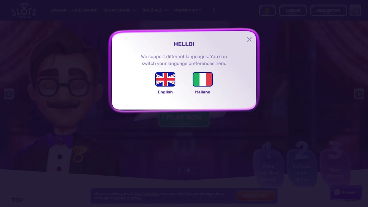 La homepage di slotspalace