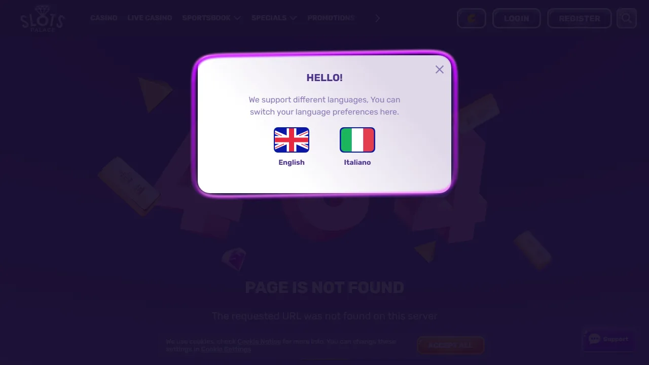 Il form di registrazione di slotspalace