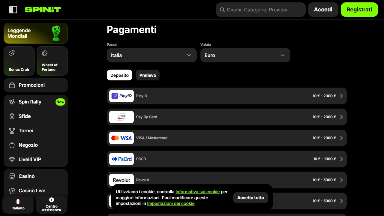 I metodi di pagamento di spinit