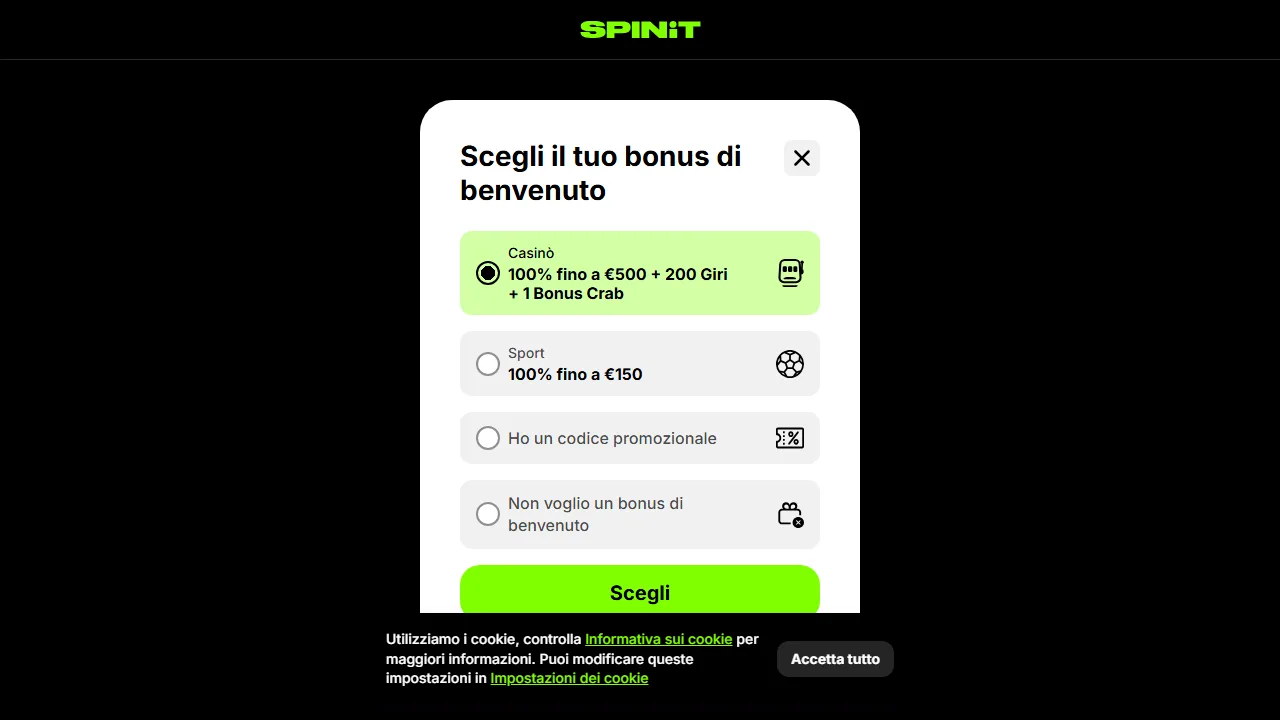 Il form di registrazione di spinit