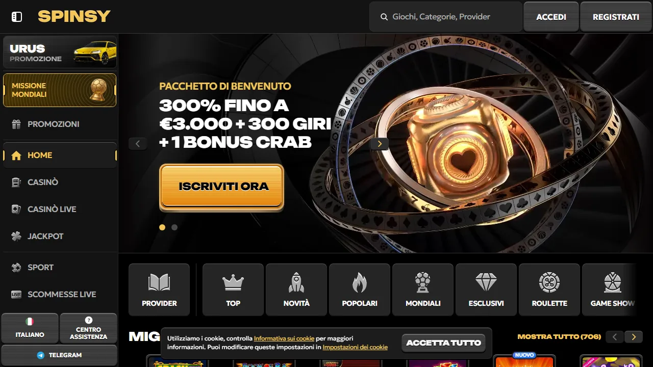 La homepage di spinsy
