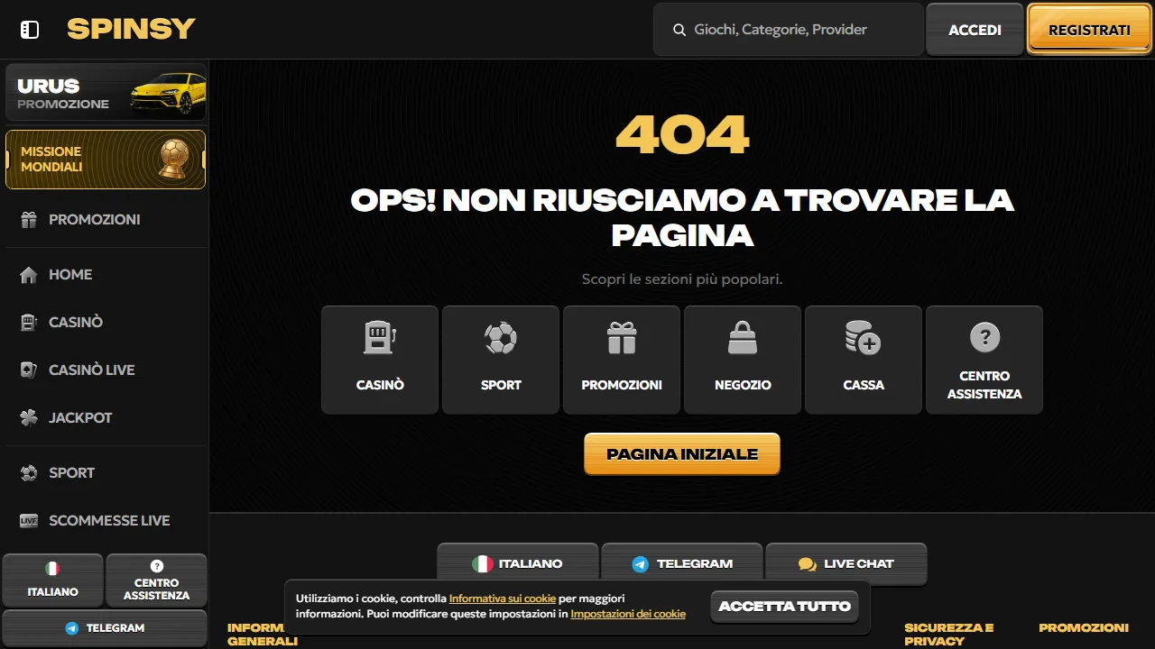La sezione scommesse sportive di spinsy