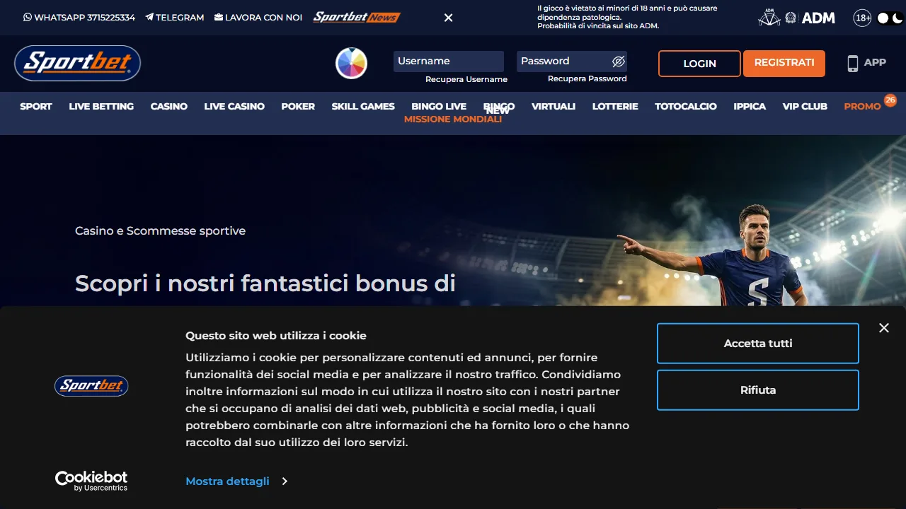 La homepage di sportbet