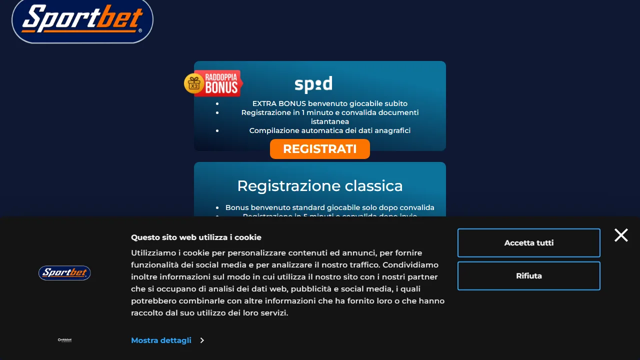Il form di registrazione di sportbet