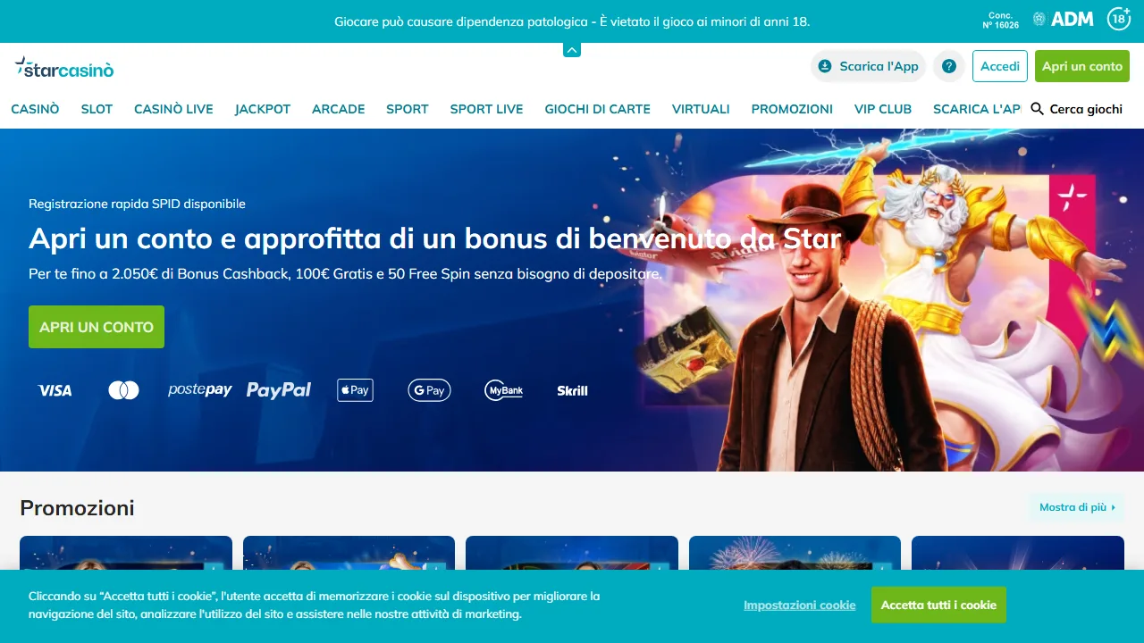 La homepage di starcasin