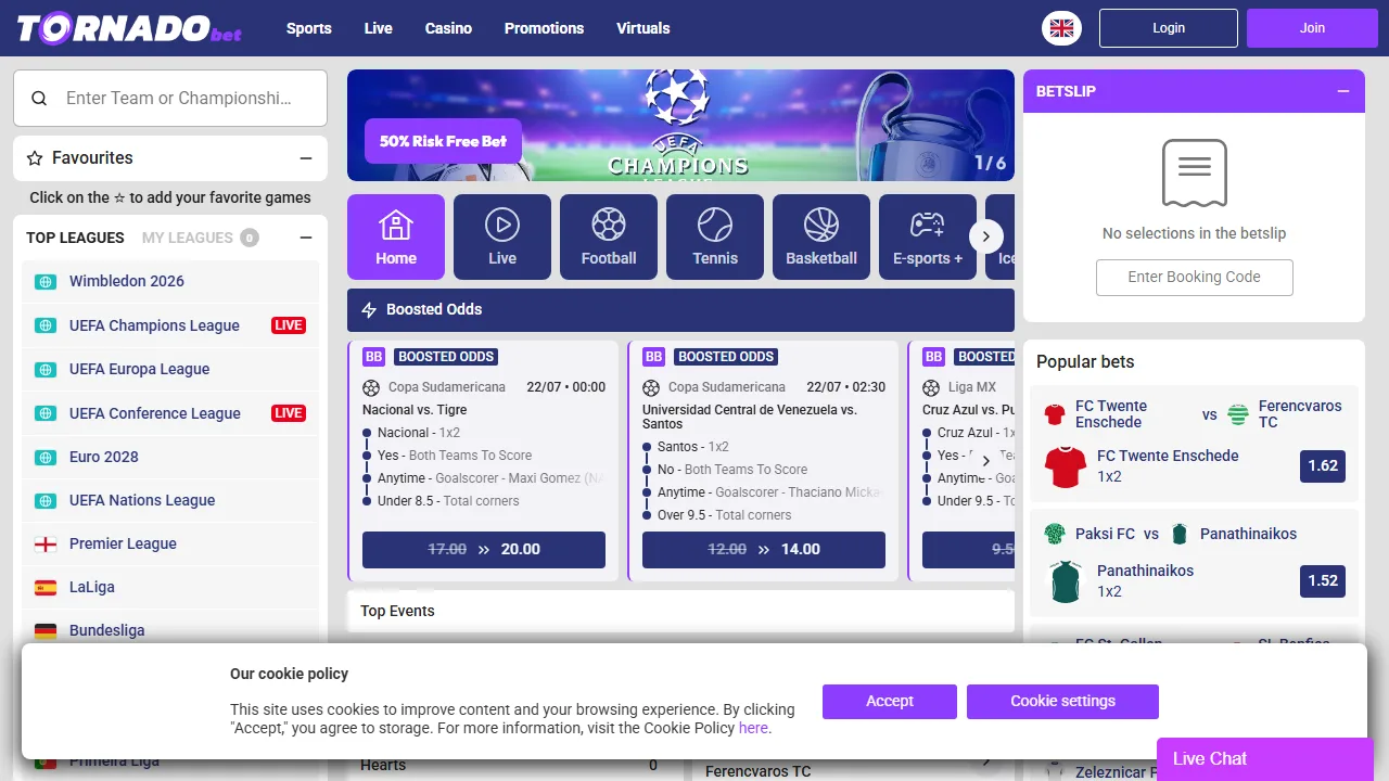 La homepage di tornadobet