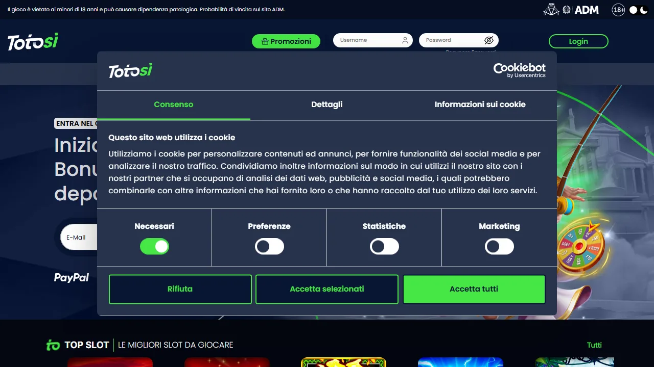 La homepage di totos