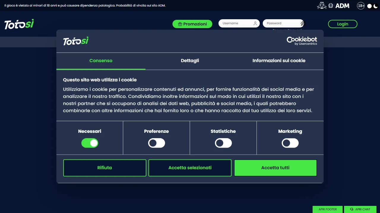 La sezione scommesse sportive di totos
