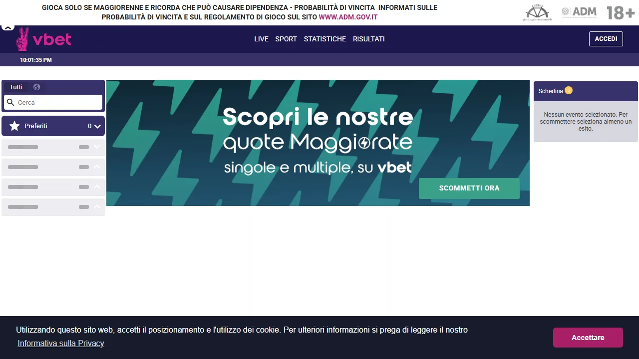 La homepage di vbet