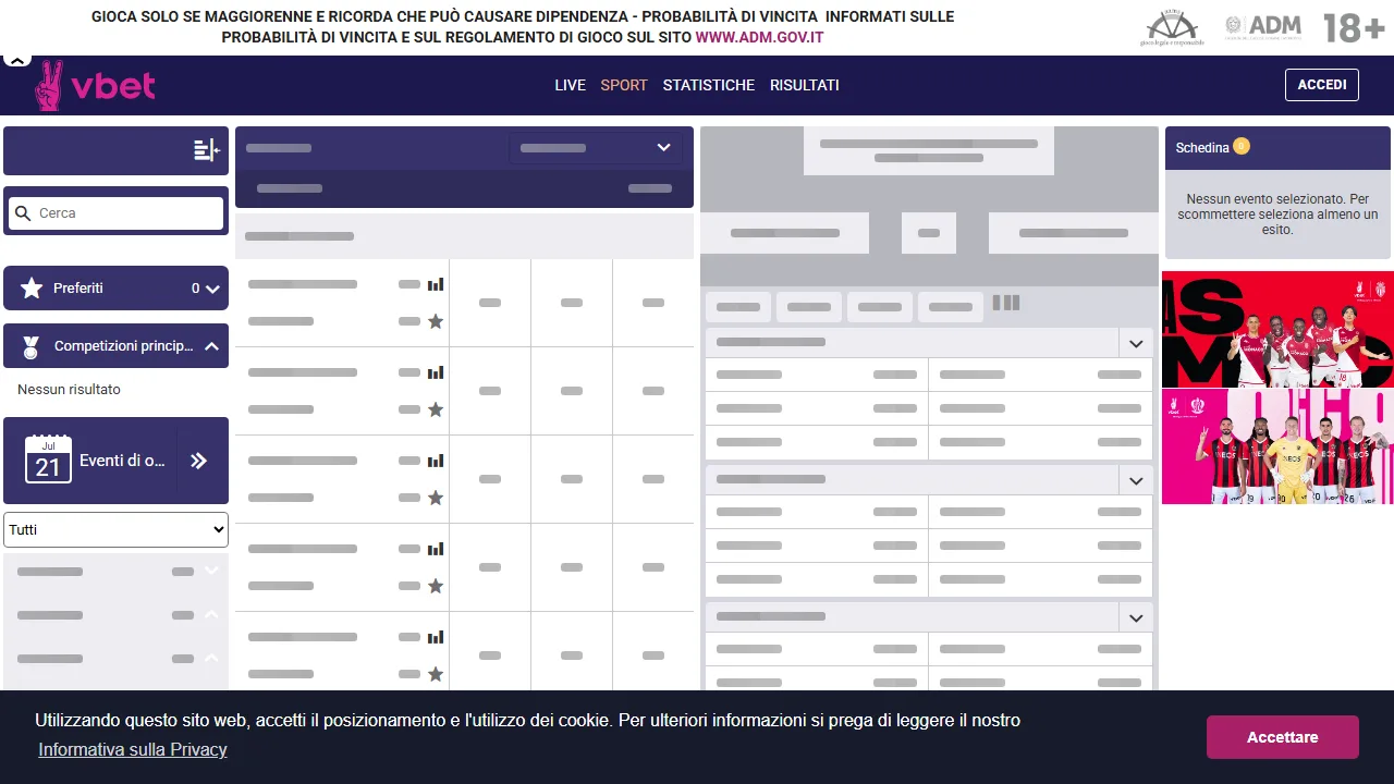 La sezione scommesse sportive di vbet