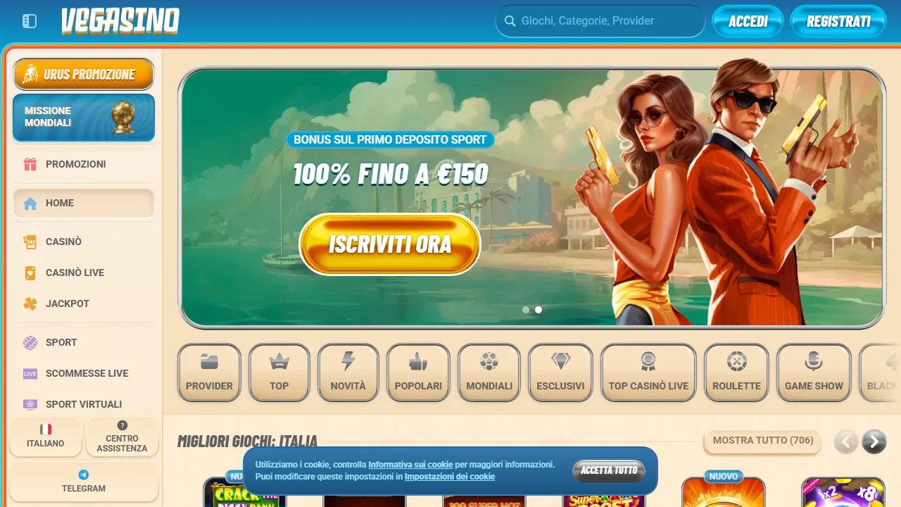 La homepage di vegasino