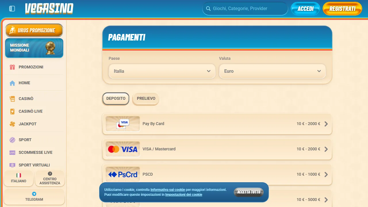 I metodi di pagamento di vegasino