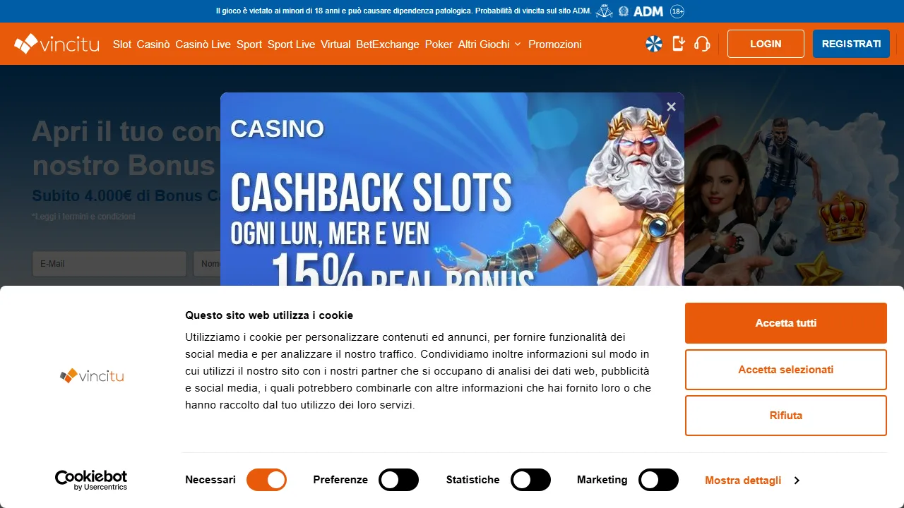 La homepage di vincitu
