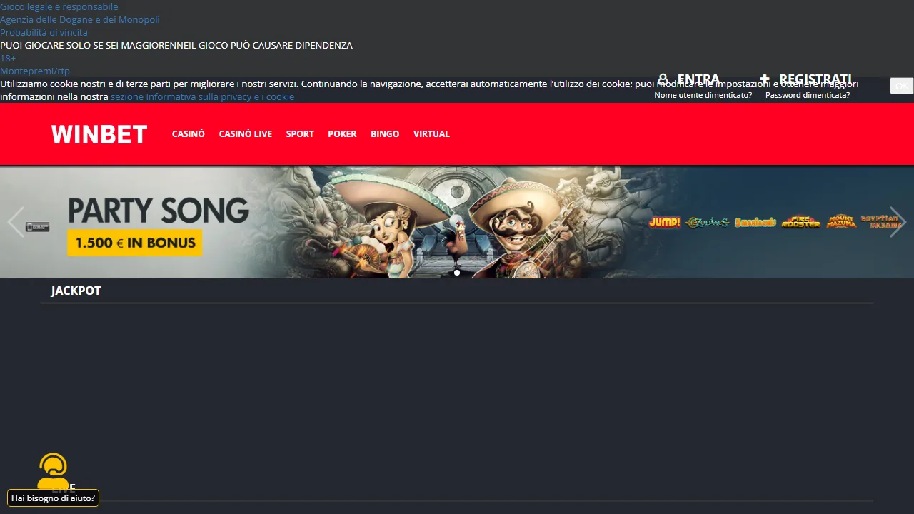 La homepage di winbet