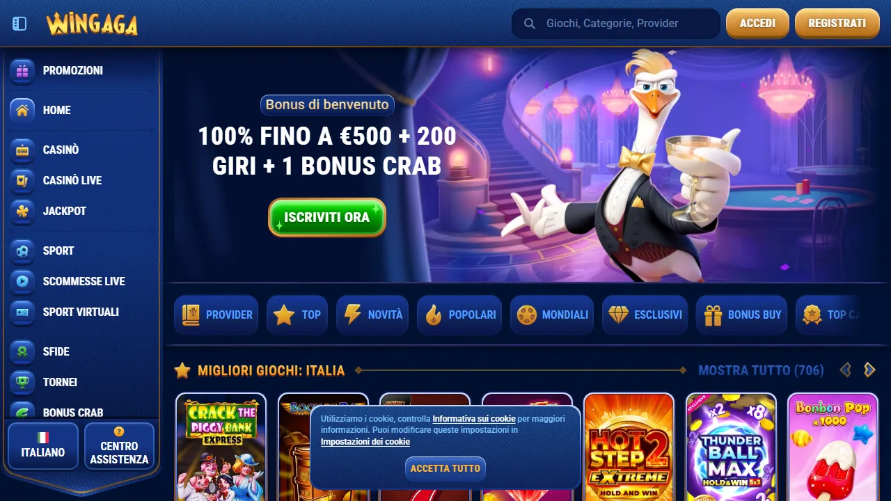 La homepage di wingaga