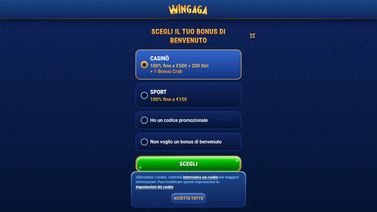 Il form di registrazione di wingaga