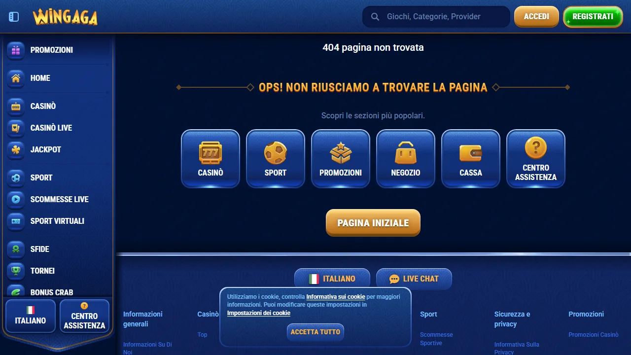 La sezione scommesse sportive di wingaga